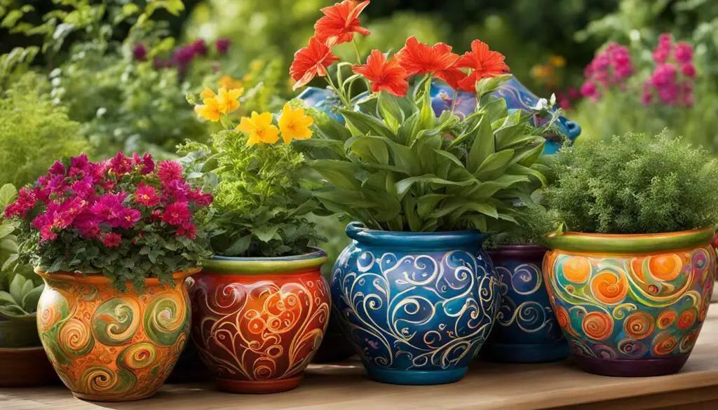 colorful garden pots